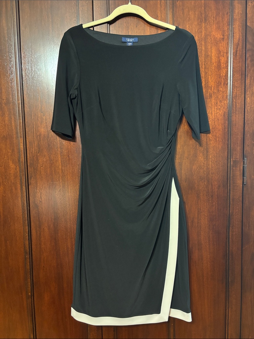 Chaps Black Midi Sheath Dress with Cream Trim